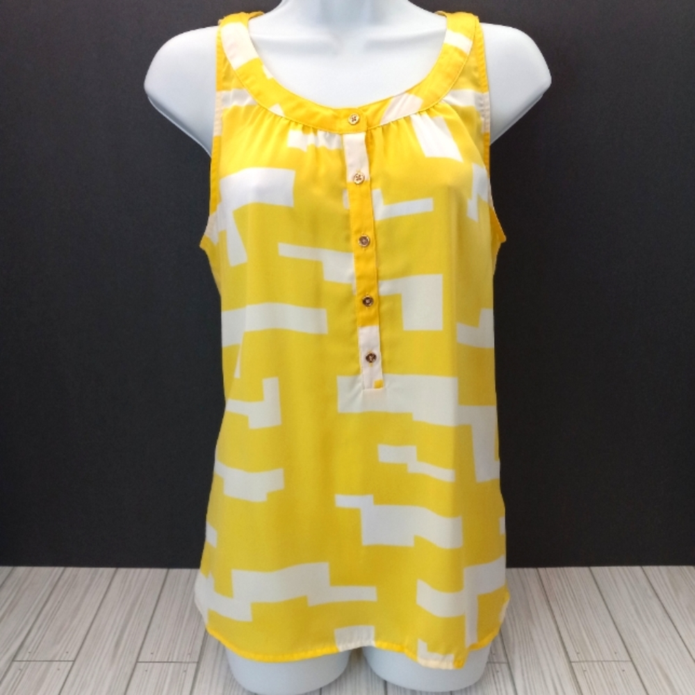 Kenneth Cole Reaction Abstract Print Yellow & White Sleeveless Sunny Tank Top